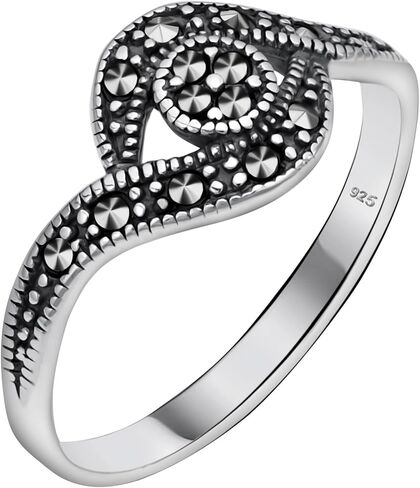 Genuine Solid 925 Sterling Silver Marcasite Women's Moon and Star Oxidized Stacking Band Ring in Saudi Arabia