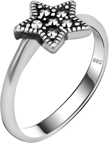 Genuine Solid 925 Sterling Silver Marcasite Women's Moon and Star Oxidized Stacking Band Ring in Saudi Arabia