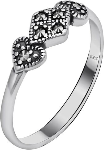Genuine Solid 925 Sterling Silver Marcasite Women's Moon and Star Oxidized Stacking Band Ring in Saudi Arabia