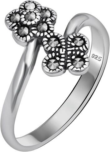 Genuine Solid 925 Sterling Silver Marcasite Women's Moon and Star Oxidized Stacking Band Ring in Saudi Arabia
