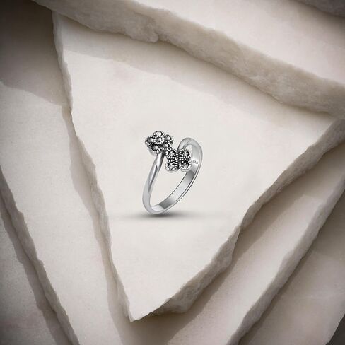 Genuine Solid 925 Sterling Silver Marcasite Women's Moon and Star Oxidized Stacking Band Ring in Saudi Arabia