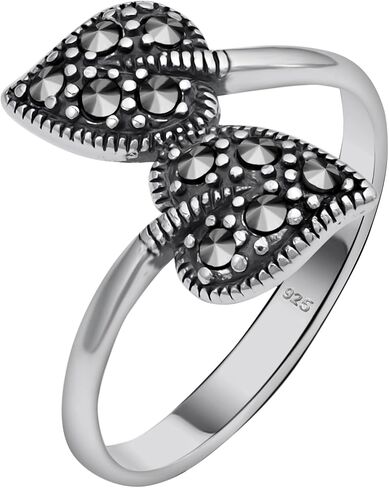 Genuine Solid 925 Sterling Silver Marcasite Women's Moon and Star Oxidized Stacking Band Ring in Saudi Arabia