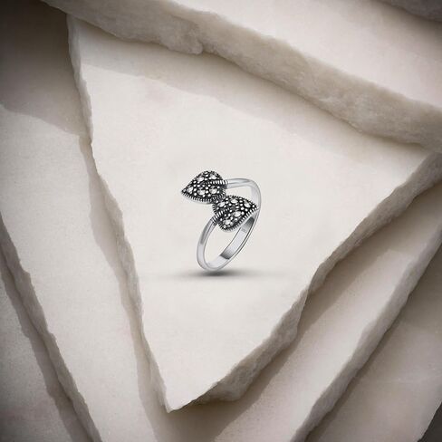 Genuine Solid 925 Sterling Silver Marcasite Women's Moon and Star Oxidized Stacking Band Ring in Saudi Arabia