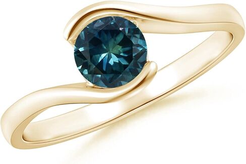 Angara Natural Semi Bezel-Set Solitaire Round Teal Montana Sapphire Bypass Ring in Silver / 14K Solid Gold/Platinum | Birthday, Engagement, Anniversary, Wedding Jewelry Gift for Women in Saudi Arabia