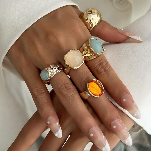 Vintage Chunky Open Rings Set Gold Punk Jewelry for Women Adjustable Open Geometric Knuckle Rings Set with Dome Edgy Fashion Body Festival Rave Accessories in Saudi Arabia
