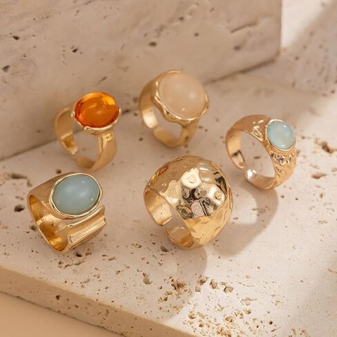 Vintage Chunky Open Rings Set Gold Punk Jewelry for Women Adjustable Open Geometric Knuckle Rings Set with Dome Edgy Fashion Body Festival Rave Accessories in Saudi Arabia