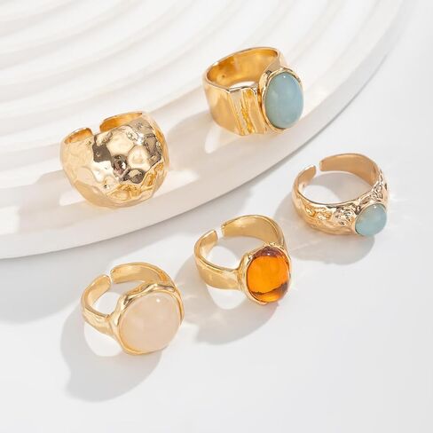 Vintage Chunky Open Rings Set Gold Punk Jewelry for Women Adjustable Open Geometric Knuckle Rings Set with Dome Edgy Fashion Body Festival Rave Accessories in Saudi Arabia
