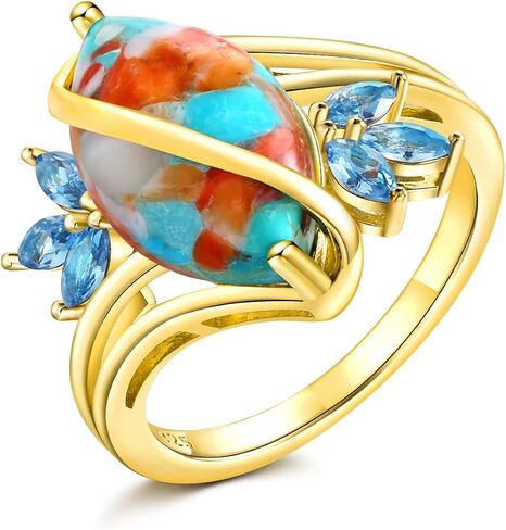 Turquoise/Malachite Marquise Engagement Ring 925 Sterling Silver Statement Rings Western Jewelry for Women Size 6 to10 in Saudi Arabia