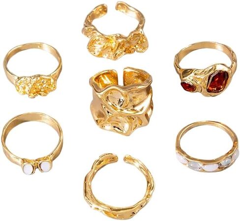 Vintage Chunky Open Rings Set Gold Punk Jewelry for Women Adjustable Open Geometric Knuckle Rings Set with Dome Edgy Fashion Body Festival Rave Accessories in Saudi Arabia
