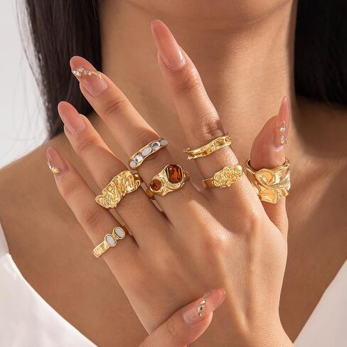 Vintage Chunky Open Rings Set Gold Punk Jewelry for Women Adjustable Open Geometric Knuckle Rings Set with Dome Edgy Fashion Body Festival Rave Accessories in Saudi Arabia