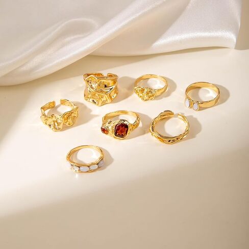 Vintage Chunky Open Rings Set Gold Punk Jewelry for Women Adjustable Open Geometric Knuckle Rings Set with Dome Edgy Fashion Body Festival Rave Accessories in Saudi Arabia