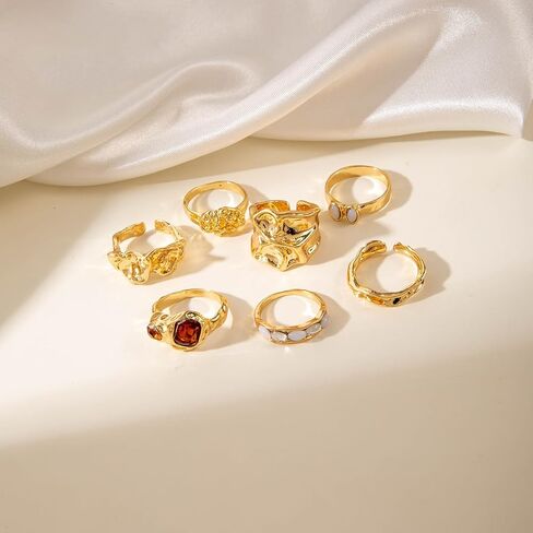 Vintage Chunky Open Rings Set Gold Punk Jewelry for Women Adjustable Open Geometric Knuckle Rings Set with Dome Edgy Fashion Body Festival Rave Accessories in Saudi Arabia