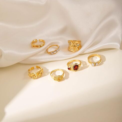 Vintage Chunky Open Rings Set Gold Punk Jewelry for Women Adjustable Open Geometric Knuckle Rings Set with Dome Edgy Fashion Body Festival Rave Accessories in Saudi Arabia