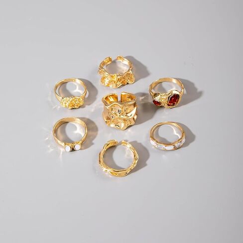 Vintage Chunky Open Rings Set Gold Punk Jewelry for Women Adjustable Open Geometric Knuckle Rings Set with Dome Edgy Fashion Body Festival Rave Accessories in Saudi Arabia