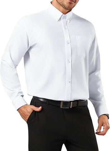 قميص أعمال قطن أوكسفورد القطن الطويل للرجال ، وملاءمة كلاسيكية مقاومة للتجاعيد للعمل/الأحجام غير الرسمية والكبيرة والطويلة in Kuwait