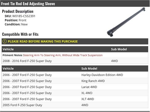Front Tie Rod End Adjusting Sleeve - Compatible with 2005-2016 Ford F-250 Super Duty in Saudi Arabia