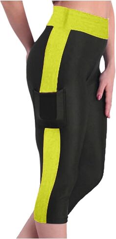 Women's Yoga Pants Color Blocking Workout Running Leggings Tights Side Pockets Squat Proof Tummy Control Active Pant in Saudi Arabia