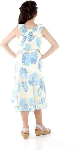 Matchable Hawaiian Luau Father Daughter Men Shirt or Girl Wrap Dress in Pacific Palm Cream in Saudi Arabia