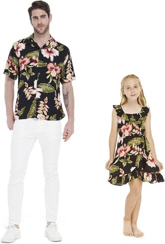 Matching Hawaiian Luau Outfit Men Shirt Girl Wrap Dress in Rafelsia in Saudi Arabia