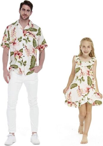 Matching Hawaiian Luau Outfit Men Shirt Girl Wrap Dress in Rafelsia in Saudi Arabia