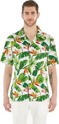 Matchable Hawaiian Luau Father Daughter Men Shirt or Girl Wrap Dress in Bird of Paradise in Saudi Arabia