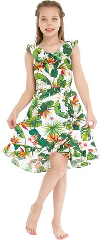 Matchable Hawaiian Luau Father Daughter Men Shirt or Girl Wrap Dress in Bird of Paradise in Saudi Arabia