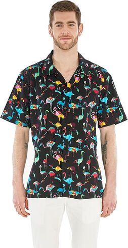 Matchable Hawaiian Luau Father Daughter Men Shirt or Girl Wrap Dress in Flamingo Party Black in Saudi Arabia