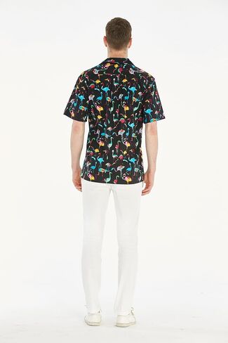 Matchable Hawaiian Luau Father Daughter Men Shirt or Girl Wrap Dress in Flamingo Party Black in Saudi Arabia
