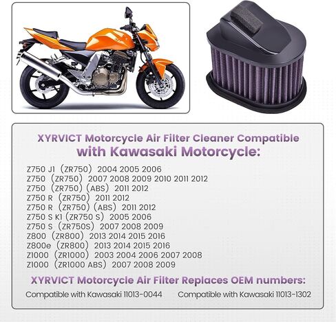 Air Filter for Kawasaki Z1000 2003-2009 Z800 2013-2016 Z750 2004-2012 Z750S 2005-2007, 11013-0044 11013-1302, Air Element High Performance Airflow in Saudi Arabia