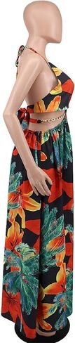 Qikaka Women's Sleeveless Deep V Neck Floral Printed Metal Chain Bodycon Sexy Nightclub Party Boho Dress in Kuwait