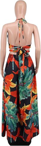 Qikaka Women's Sleeveless Deep V Neck Floral Printed Metal Chain Bodycon Sexy Nightclub Party Boho Dress in Kuwait