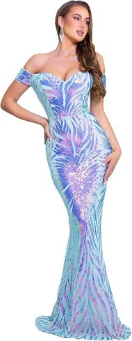Holographic Sequin Formal Dress Stretch Maxi Prom Evening Gown in Kuwait