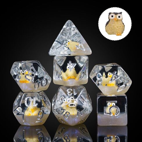 Cusdie 8-Die Dice DND, Polyhedral Dice Set Filled with Animal, for Role Playing Game Dungeons and Dragons D&D Dice MTG Pathfinder (8Pcs Yellow Chicken) in Kuwait