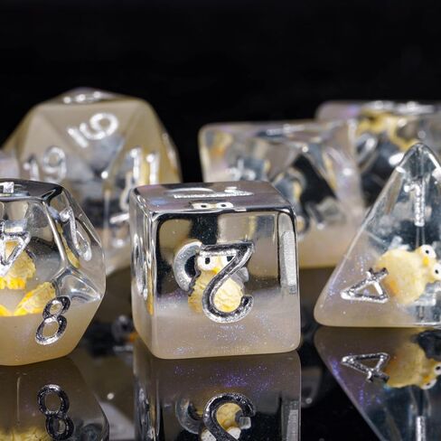 Cusdie 8-Die Dice DND, Polyhedral Dice Set Filled with Animal, for Role Playing Game Dungeons and Dragons D&D Dice MTG Pathfinder (8Pcs Yellow Chicken) in Kuwait