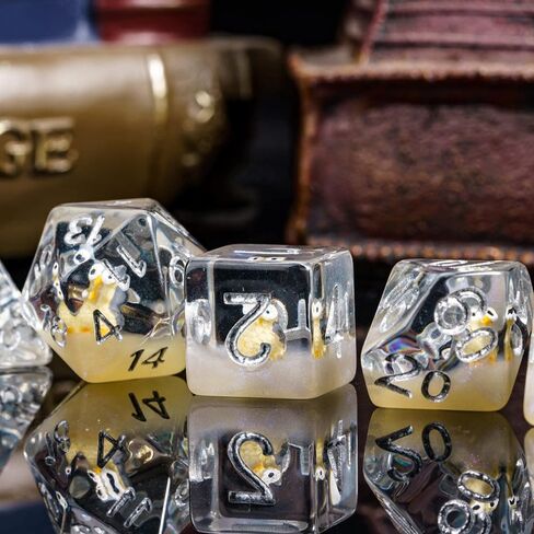 Cusdie 8-Die Dice DND, Polyhedral Dice Set Filled with Animal, for Role Playing Game Dungeons and Dragons D&D Dice MTG Pathfinder (8Pcs Yellow Chicken) in Kuwait