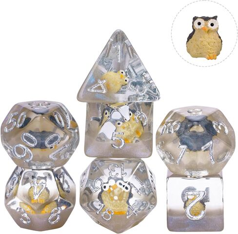 Cusdie 8-Die Dice DND, Polyhedral Dice Set Filled with Animal, for Role Playing Game Dungeons and Dragons D&D Dice MTG Pathfinder (8Pcs Yellow Chicken) in Kuwait