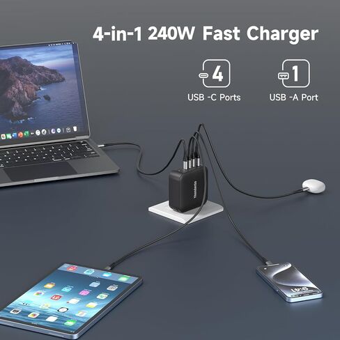 100W USB C Wall Charger Fast Charging Station, 4-Ports with 3 USB-C Ports +1 USB-A Ports PD & QC 3.0 Fast Charging, Adapter for MacBook Pro/Air,iPhone 14/13/Pro/Samsung Galaxy and More in Saudi Arabia