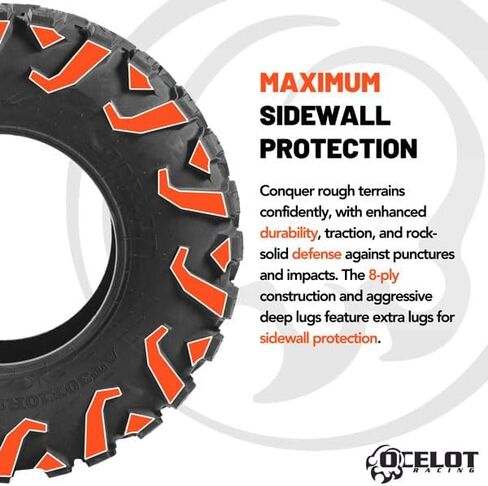 Ocelot Gotham 30x10x14 UTV Tires, 8 Ply Quad or Side By Side ATV Tire, Ridged Power Treads, Plow Through Mud and Sand, Ride Over Hard Surfaces - 30" UTV Tires in Saudi Arabia