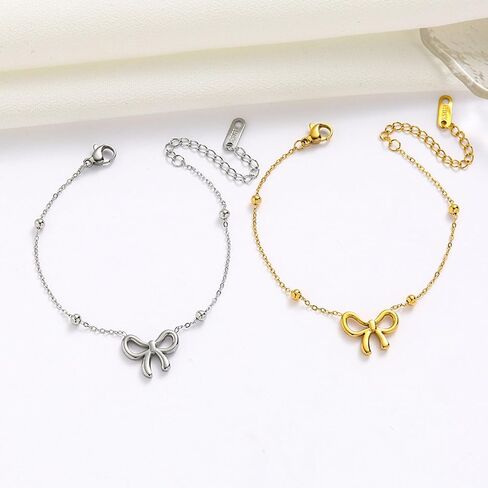 Gold Bow Bracelet for Women Cute Bowknot Bracelet Dainty Bow Beaded Chain Bracelet for Women Fashion Jewelry in Saudi Arabia