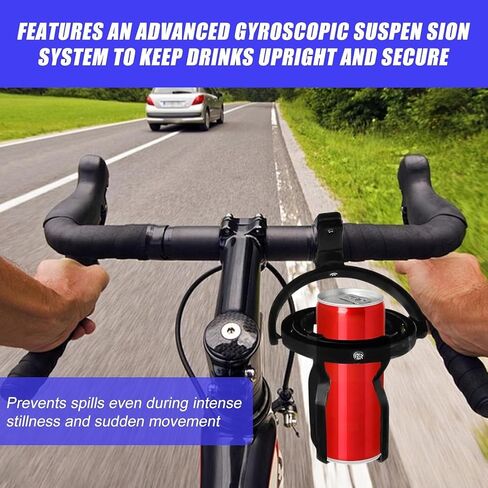 Gyroscopic Cup Holder, Self Leveling Water Bottle Holder Clamp, 360 ° Rotatable Adjustable & Anti Spill Cup Holder for Motorcycles, Cars, Trucks, Boats, Bicycles & Electric Scooters (Black) in Saudi Arabia