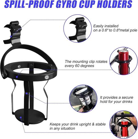 Gyroscopic Cup Holder, Self Leveling Water Bottle Holder Clamp, 360 ° Rotatable Adjustable & Anti Spill Cup Holder for Motorcycles, Cars, Trucks, Boats, Bicycles & Electric Scooters (Black) in Saudi Arabia