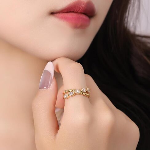 14K الذهب المطلي بالزركونيا الحلقة القابلة للتكديس للنساء | فرقة كروس تشيك ستايلز مفتوحة إلى الأبد in Saudi Arabia