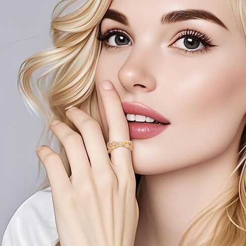 14K الذهب المطلي بالزركونيا الحلقة القابلة للتكديس للنساء | فرقة كروس تشيك ستايلز مفتوحة إلى الأبد in Saudi Arabia