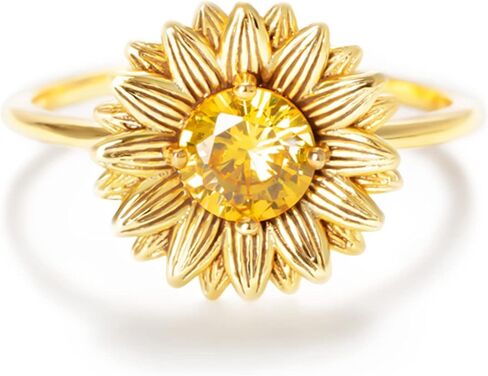 STORYJEWELLERY Sunflower Ring, 18K Gold Plated Rings for Women, Flower Ring, 925 Sterling Silver Summer Rings, Sunflower Jewelry, Gifts for Women in Saudi Arabia