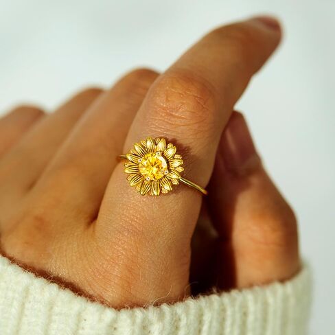 STORYJEWELLERY Sunflower Ring, 18K Gold Plated Rings for Women, Flower Ring, 925 Sterling Silver Summer Rings, Sunflower Jewelry, Gifts for Women in Saudi Arabia