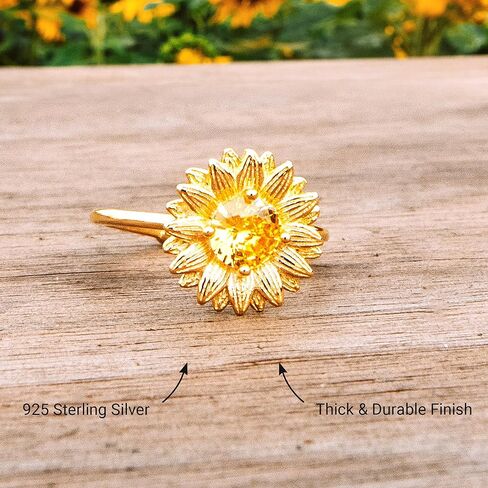 STORYJEWELLERY Sunflower Ring, 18K Gold Plated Rings for Women, Flower Ring, 925 Sterling Silver Summer Rings, Sunflower Jewelry, Gifts for Women in Saudi Arabia