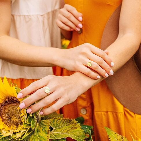 STORYJEWELLERY Sunflower Ring, 18K Gold Plated Rings for Women, Flower Ring, 925 Sterling Silver Summer Rings, Sunflower Jewelry, Gifts for Women in Saudi Arabia