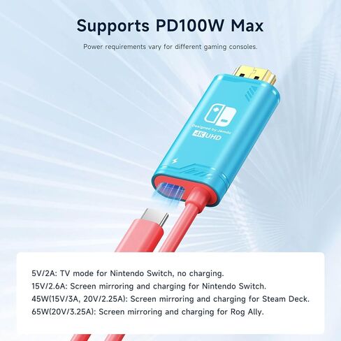 10FT/3m USB C to HDMI Cable Compatible with Nintendo Switch NS/OLED/Steam Deck/ROG Ally, Portable TV Connector Dock for Screen Mirroring, 4K@30Hz, Blue in Kuwait