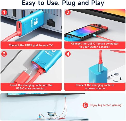 10FT/3m USB C to HDMI Cable Compatible with Nintendo Switch NS/OLED/Steam Deck/ROG Ally, Portable TV Connector Dock for Screen Mirroring, 4K@30Hz, Blue in Kuwait