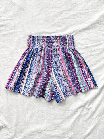 WDIRARA Women's Boho Floral Elastic High Waisted Shorts Wide Leg Casual Vacation Loose Shorts in Saudi Arabia